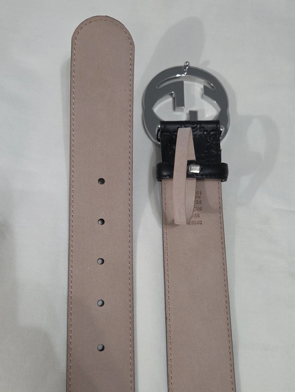 Gucci Black Leather Monogram Belt Silver Double GG Buckle 95cm